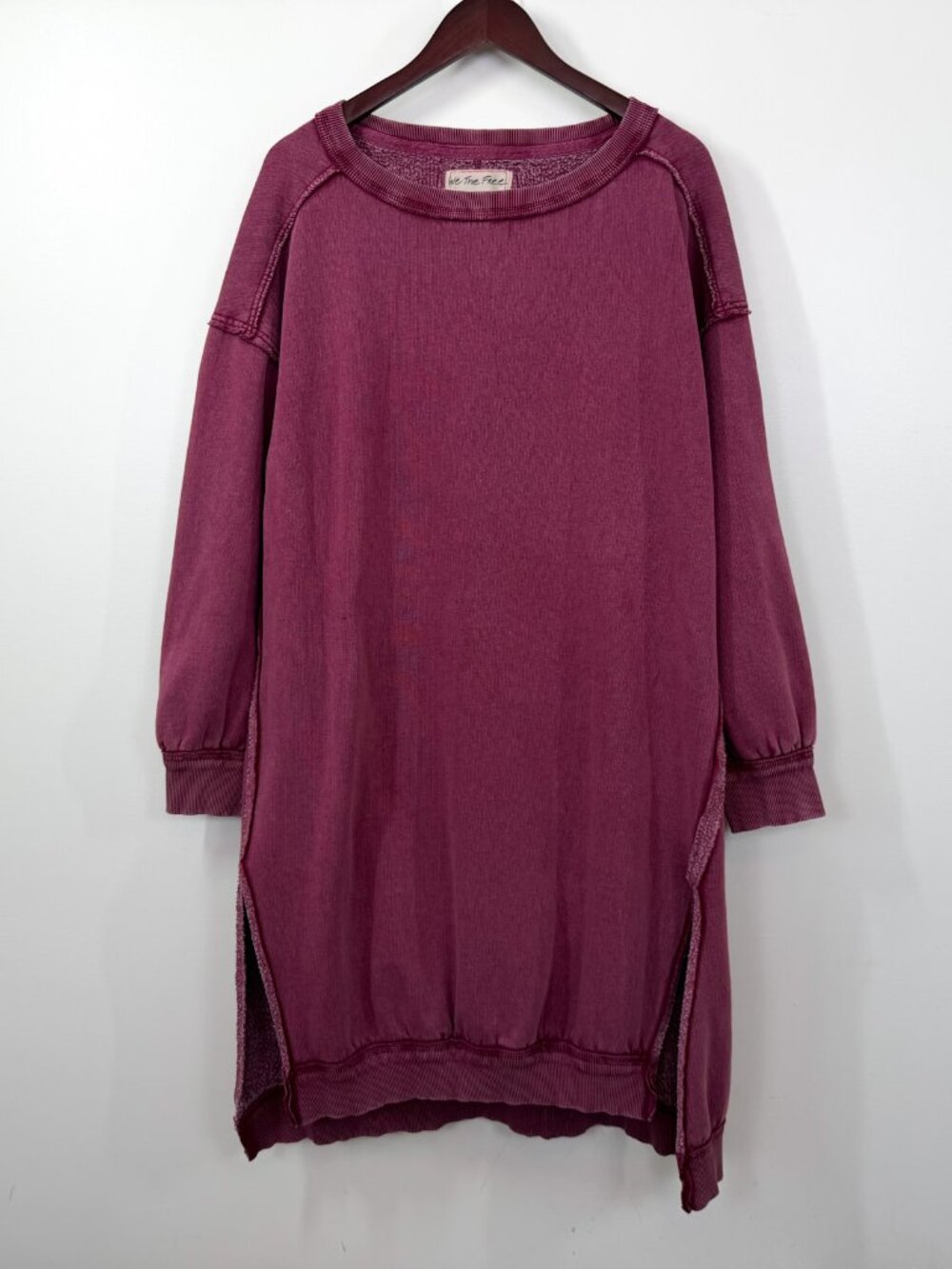 We The Free Shelli Long Tunic Midi Sweatshirt Dress Rhododendron Berry Pink Med - Picture 4 of 9